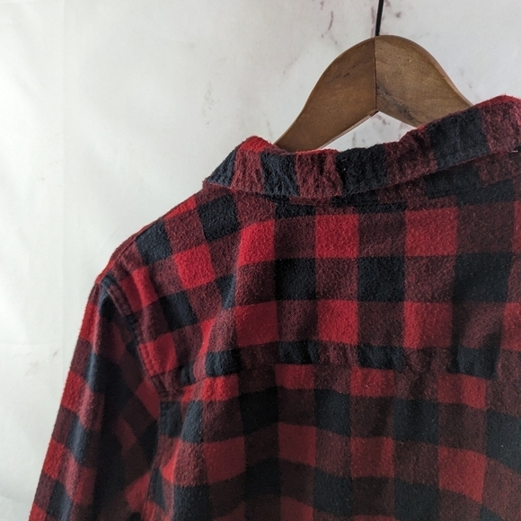 LL Bean Shirt Womens Large Red Black Buffalo Plaid Button Up Flannel Scotch - Picture 6 of 11